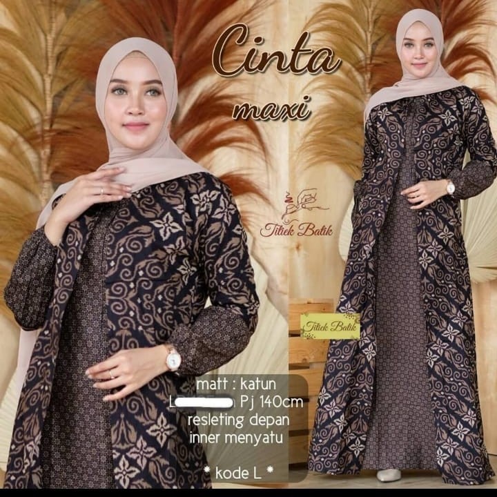 BAJU GAMIS WANITA MUSLIM TERBARU DRESS PANJANG BATIK WANITA DEWASA - Hitam, Standar