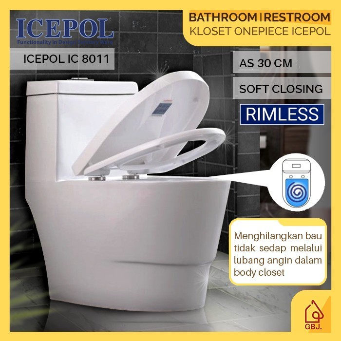 Kloset Duduk Putih Icepol Rimless Besar Ic8011 / Monoblok One Piece Original Dan Terpercaya
