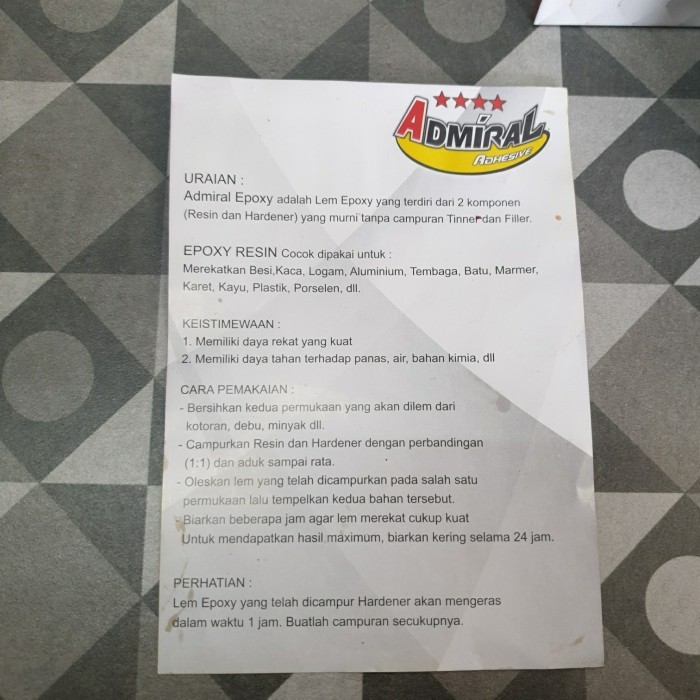 Admiral Lem Epoxy + Hardener 1Kg Diskon