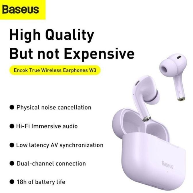 Baseus Tws Encok True Wireless Earphones W3 Purple Murah Berkualitas