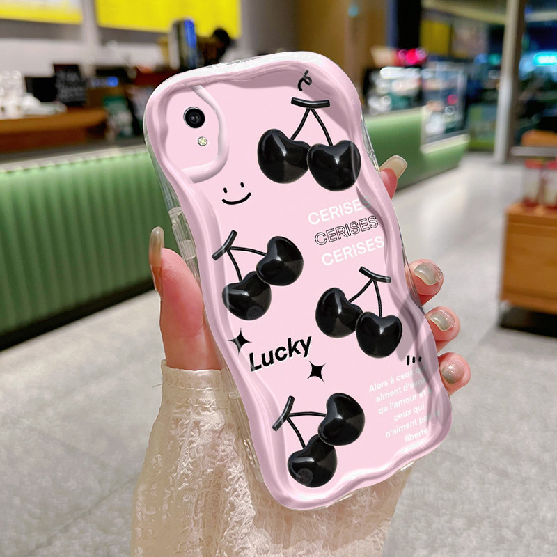 Casing Hp VIVO Y91C Y90 Y1s Case hitam pola ceri Casing HP sederhana ganda Kesing pelindung silikon 