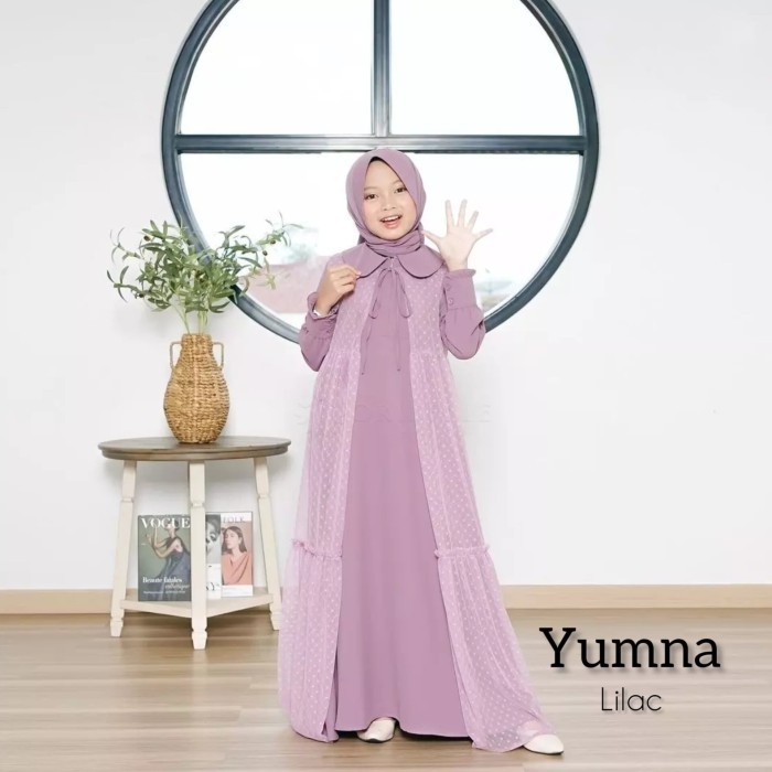 Baju Muslim Gamis Anak Perempuan 9-12 Tahun Tile Dot Dress Anak Yumna