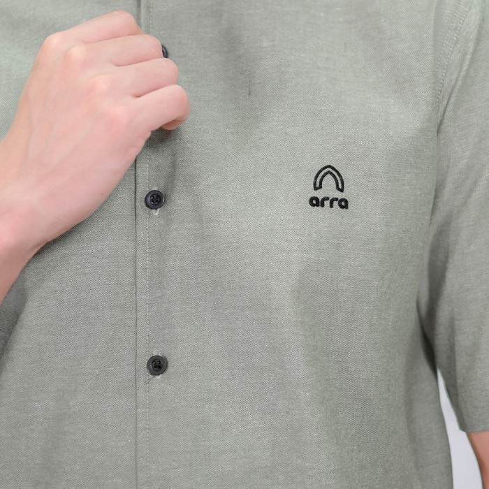 Baju Muslim Kemeja Koko Lengan Pendek Pria Dewasa Modern Hijau Sage