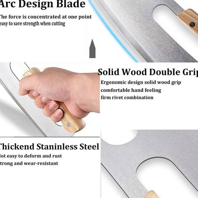 35Cm Pisau Pemotong Pizza Stainless Besar Pegangan Kayu Wood Pizza | Elysiastores