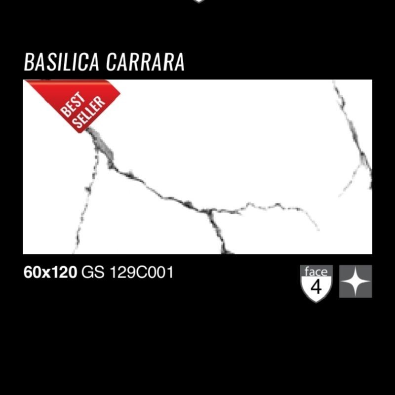 GRANIT GLOSSY MOTIF MARBEL PUTIH BASILICA CARARA GS 129G001 UKURAN 60X120 BY GARUDA