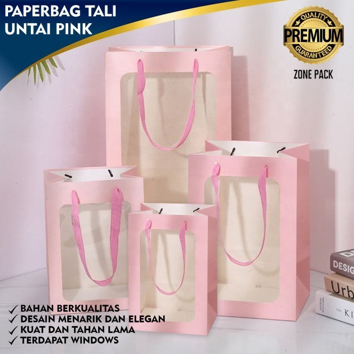 

~^~^~^] PaperBag Tali Untai Pink Tas Belanja Windows PaperBag Mika Hampers