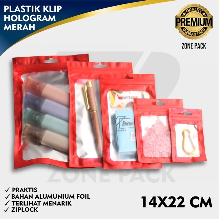 ] Plastik Klip Hologram Flat Merah 14x22 CM Plastik Klip Aksesoris ZP