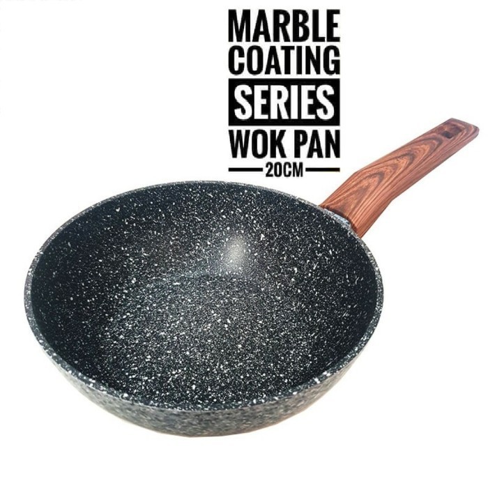 Wok Pan Anti Lengket Minowa Marble Ceramic Wok 20Cm