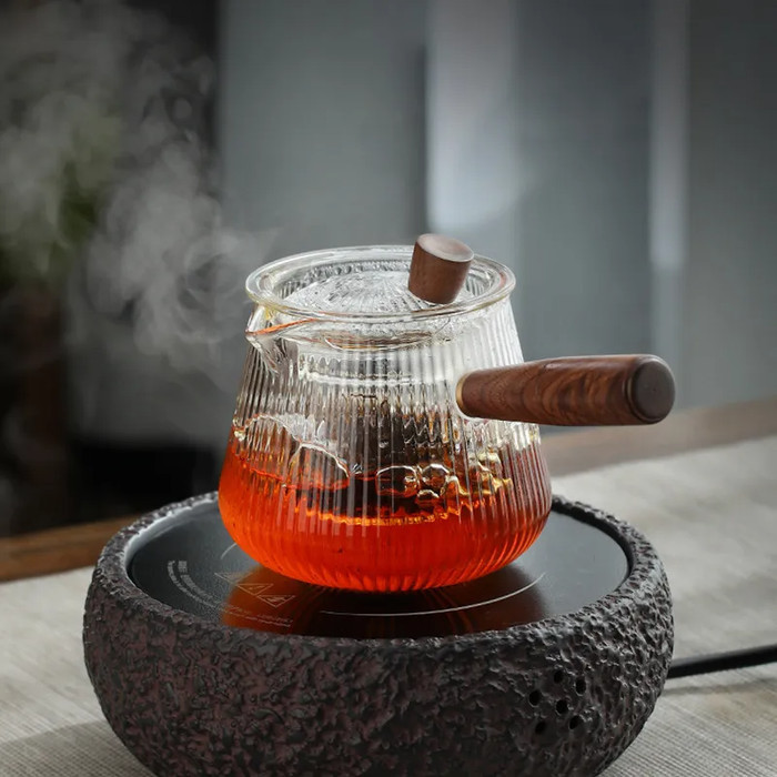 Teko Pitcher Teh Chinese Teapot+Saringan Kaca Borosilicate-Kayu