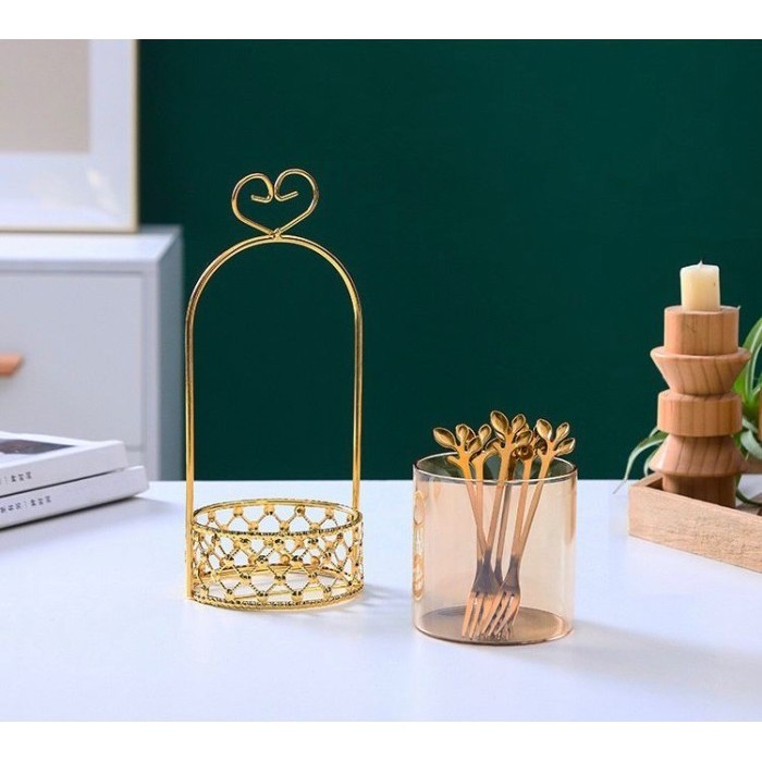 Gold Fruit Holder Tempat Sendok Garpu Desert / Tempat Sendok Buah