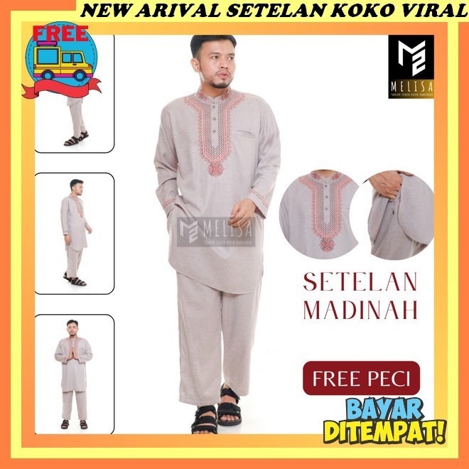 Bsju Muslim Setelan Celana Kekinian Set Kemeja Cowo Putih Polos Bahan Saudi Premium Polyester Pakaia