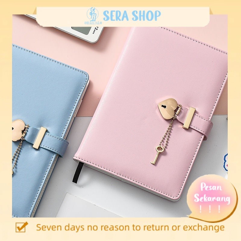

✟❒Sera dengan kunci notebook diary rahasia kecil kulit segar kreatif notepad siswa gadis hati buku kata sandi