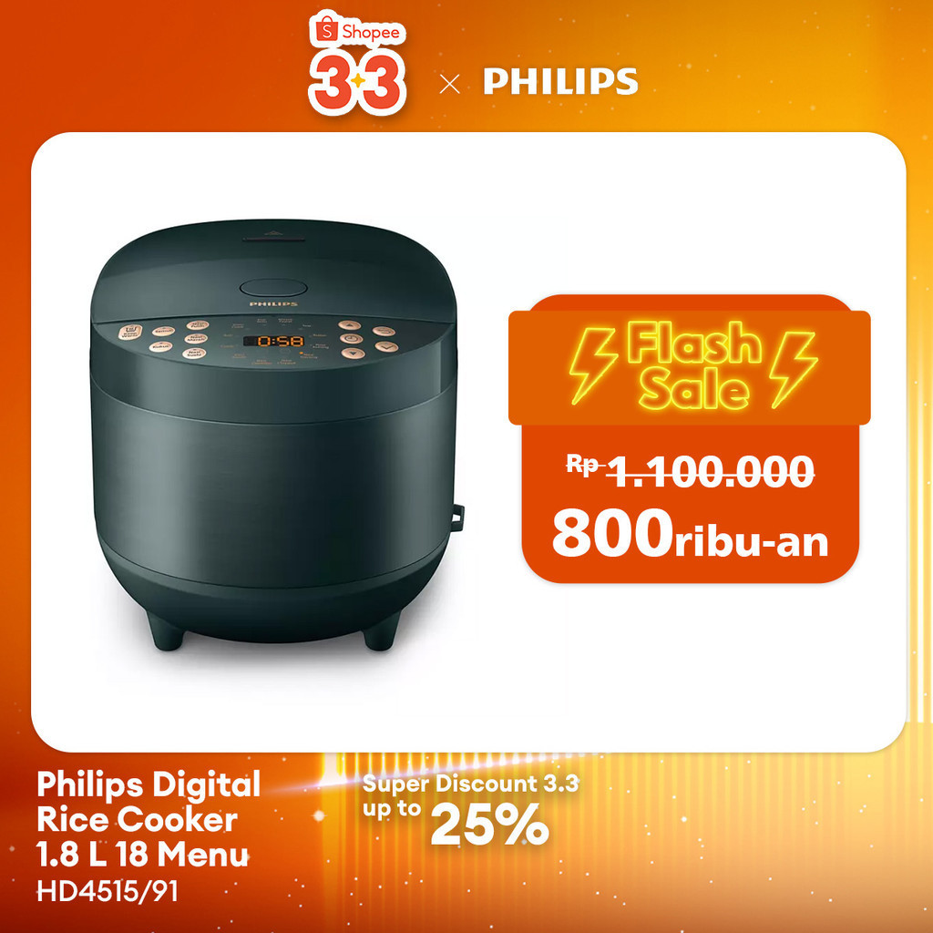 MURAH (BNM) PHILIPS 1.8L DIGITAL RICE COOKER HD4515/91 - 400WATT - FOREST GREEN, HIJAU, MEJIKOM