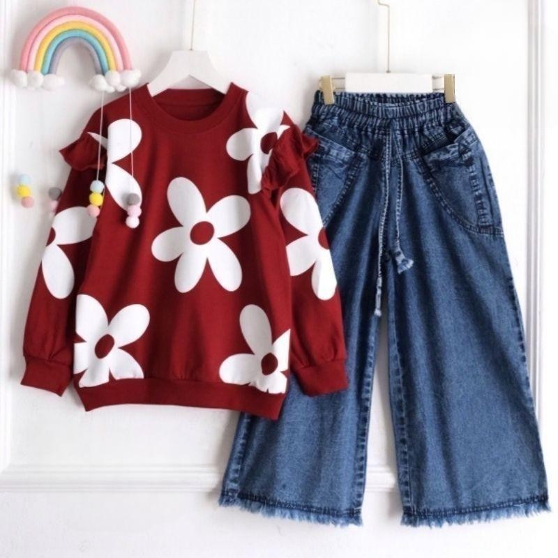 One Set Anak Perempuan 12 Tahun 3 5 8 10 Stelan 6 7 Setelan Muslim 9 Thn Tunik 2024 Ank Bju 3In1 Cwe