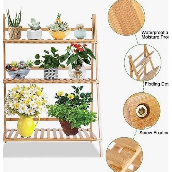  Rak Display Pot Bunga Tanaman Lipat Bahan Kayu Bambu 321-44 - Noviastuffs