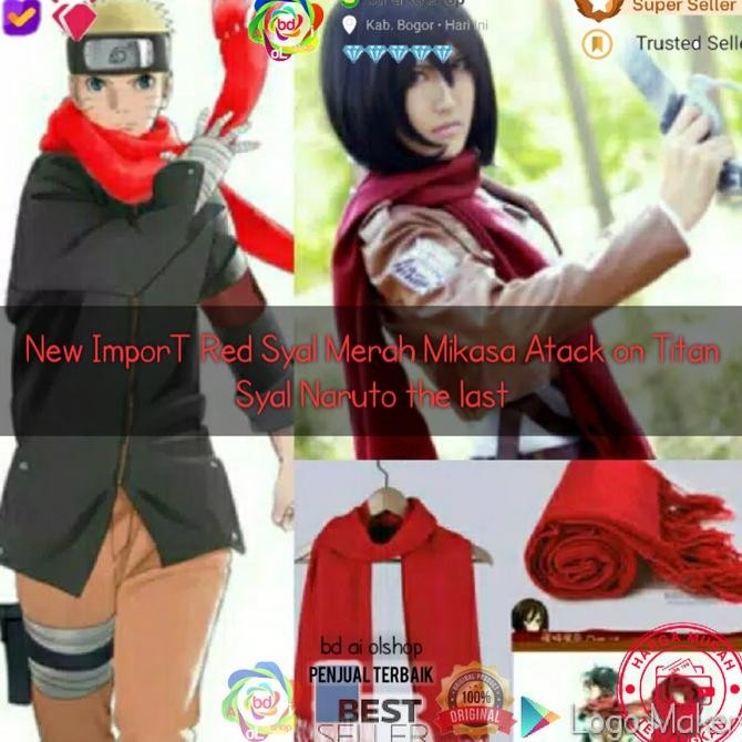 New Import Red Syal Ayano Mikasa Atack On Titan Syal Naruto The Last