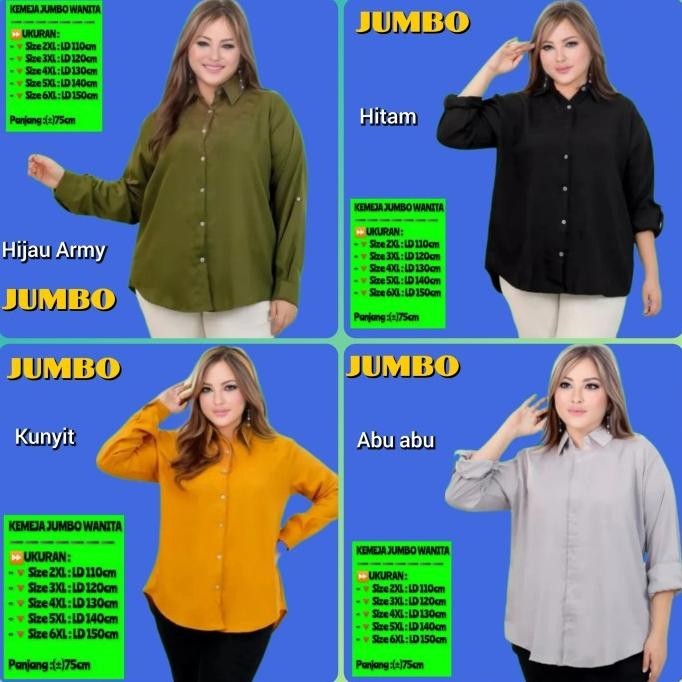 Blouse Jumbo Wanita | Baju Atasan 3Xl 4Xl 5Xl 6Xl | Hem Kemeja Hitam