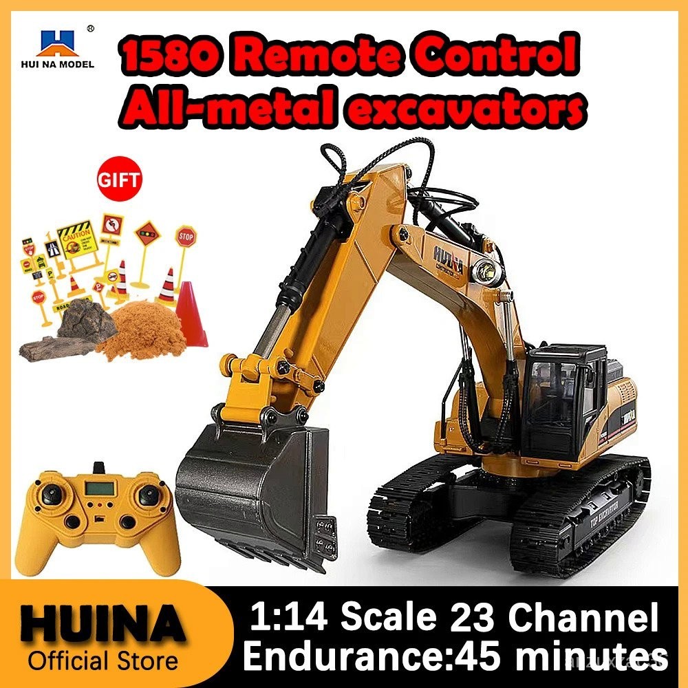 HUINA Mainan Anak-anak Mobil Listrik Rc Ekskavator Rc Logam Penuh 1580 Teknik Truk Traktor Kendali J