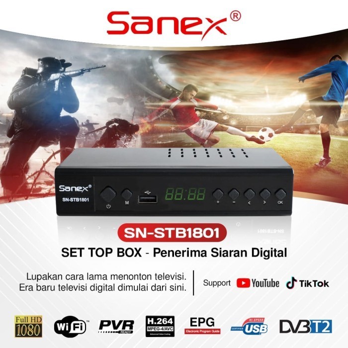 SET TOP BOX SANEX / STB RECEIVER TV DIGITAL DVB-T2 SANEX SN-STB1801