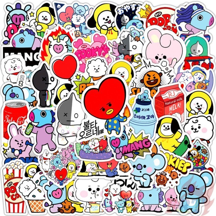 

Stiker Desain Koleksi BT21 Tata Mang Chimmy Rj Koya Cooky Shooky 50pcs
