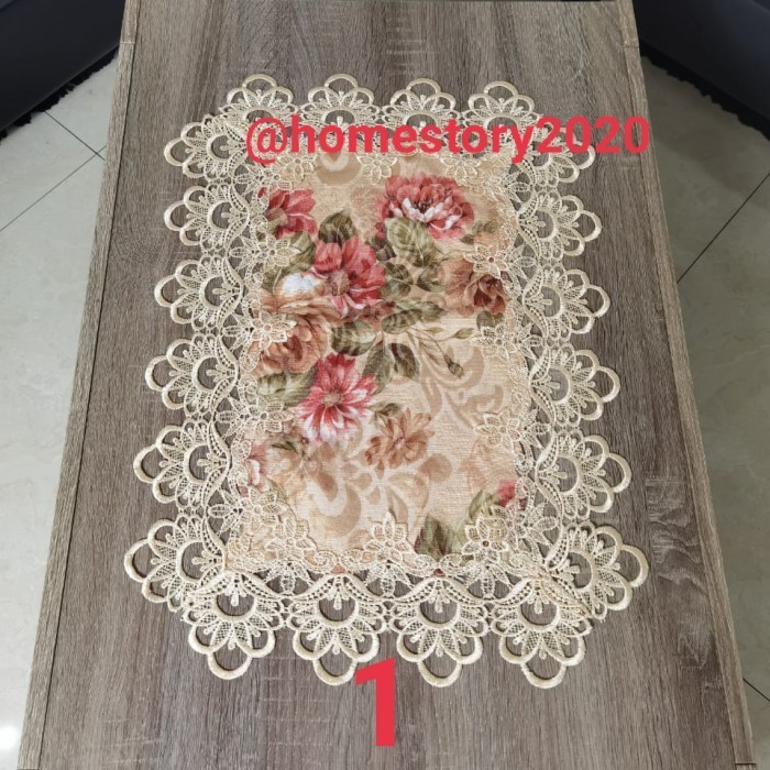 TAPLAK MEJA RENDA KEMBANG TAPLAK MEJA TAMU TAPLAK MEJA POJOK 40CMX55CM