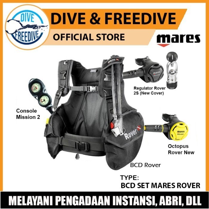 Terbaru BCD Set Mares Rover Regulator Octopus Gauge Diving Paket Scuba Diving