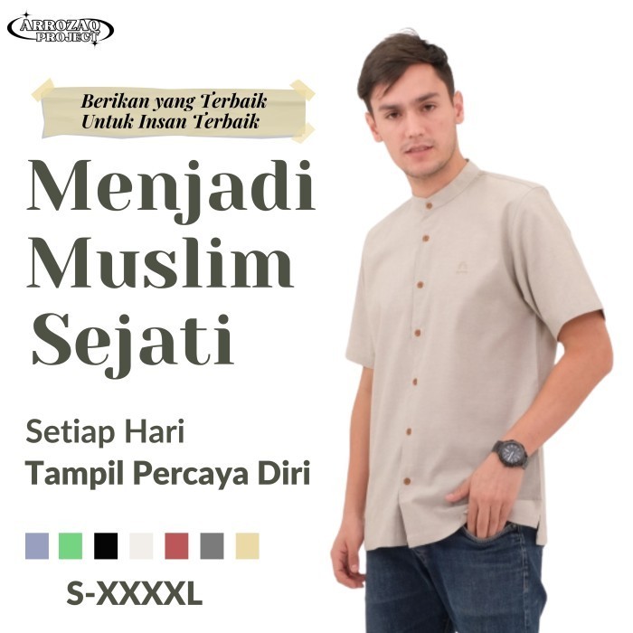 Baju Muslim Pria Kemeja Koko Casual Lengan Pendek Kemko Jumbo Premium