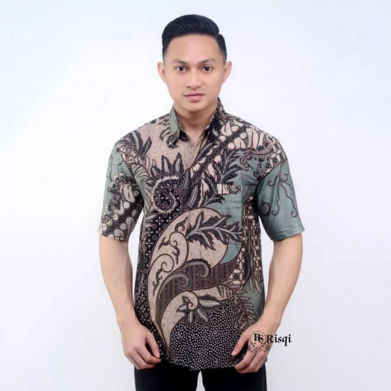 NEW Kemeja Batik Pria LenganPendek Warna Hijau Sage Baju Kantor Jumbo M L XL 2XL 3XL 4XL