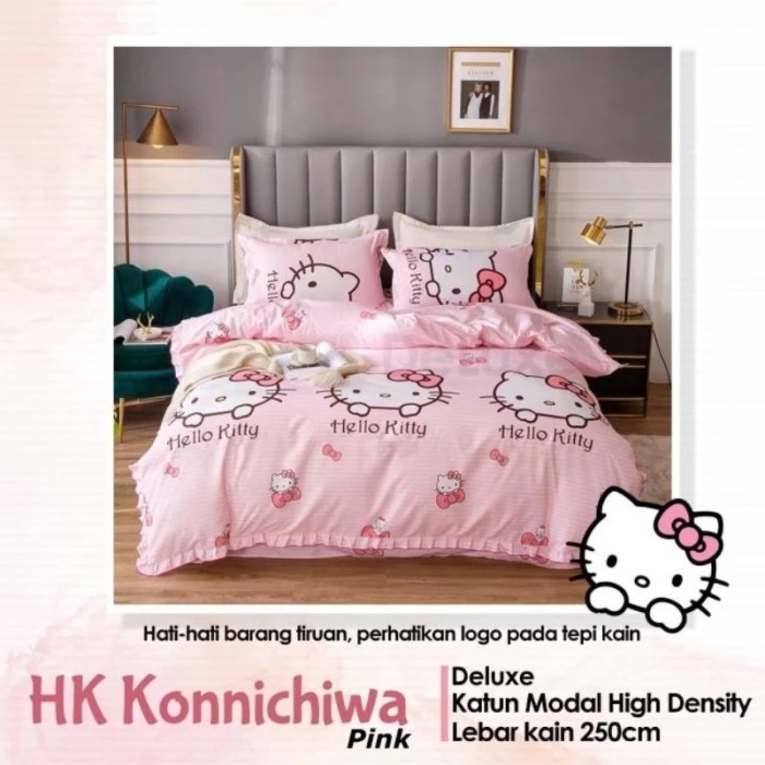 BEDCOVER + SPREI SET KATUN MOTIF STAR MOTIF HELLO KITTY