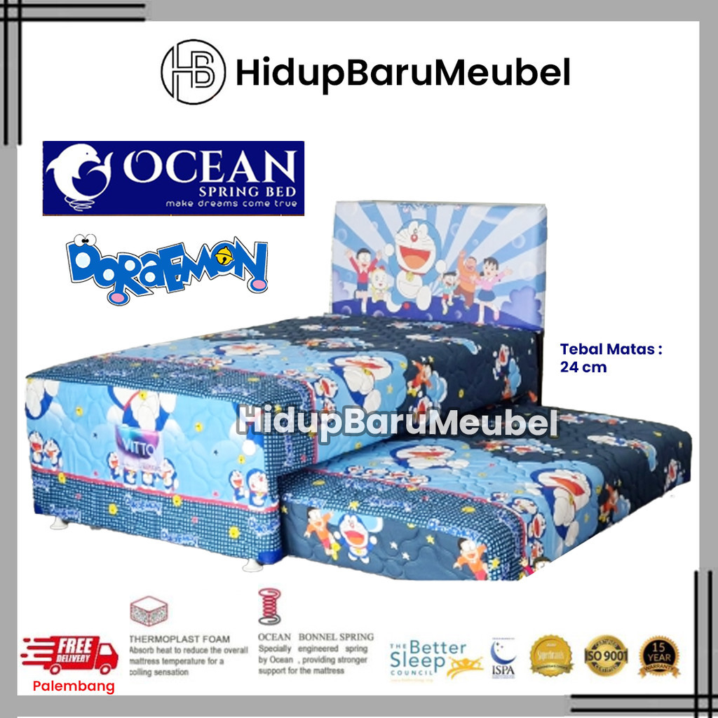 Springbed Sorong Ocean DORAEMON / Bed Sorong 2in1 Karakter Anak Doraemon /  Kasur Matras Ranjang Ana