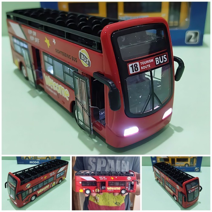 Diecast Bus Tingkat Alloy Baterai Nyala Lampu Dan Suara - Mainan Nyala