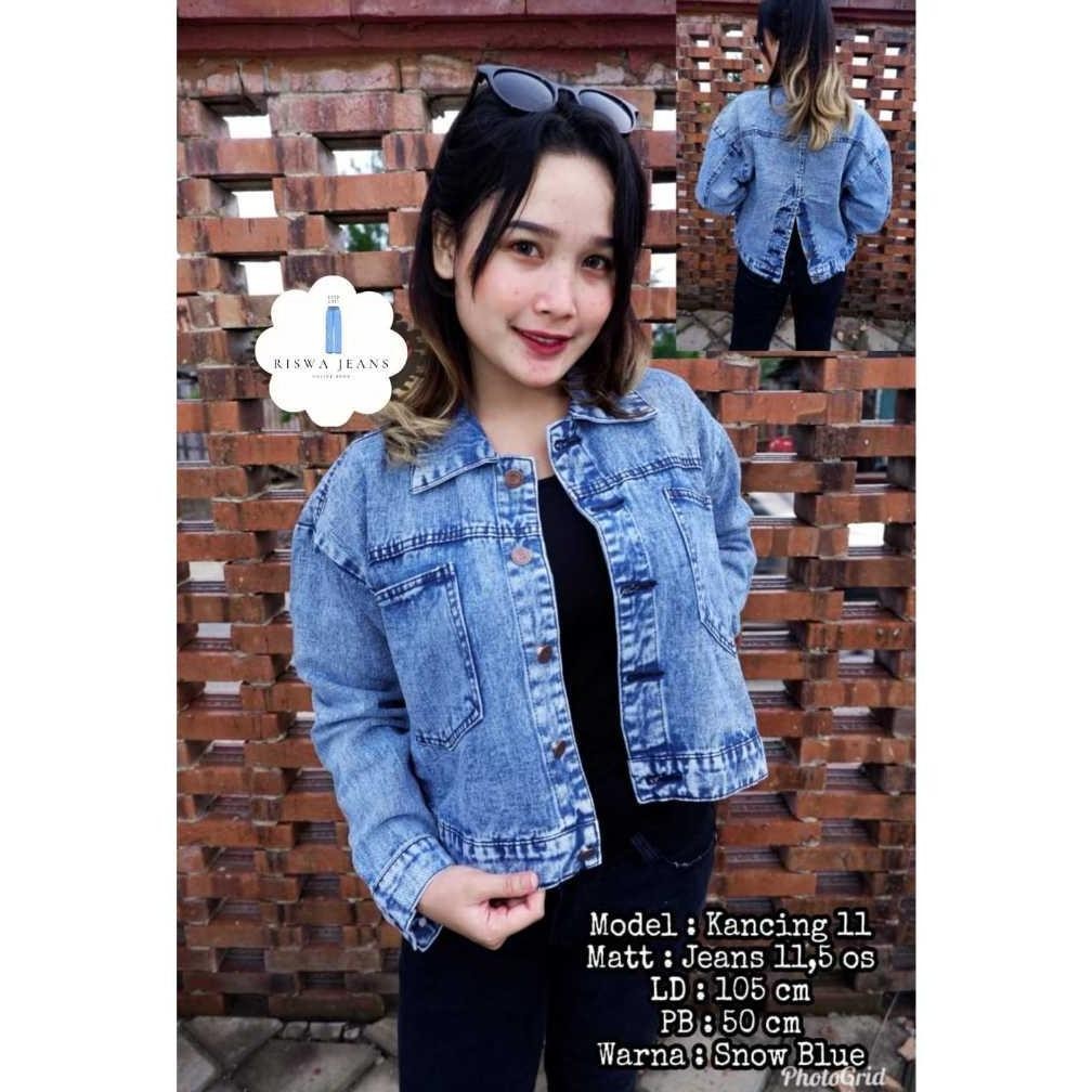 Jaket Jeans Wanita Kekinian Korean Style Crop Biru Kancing Belakang Hitam Dewasa Hitam Denim Biru Ce