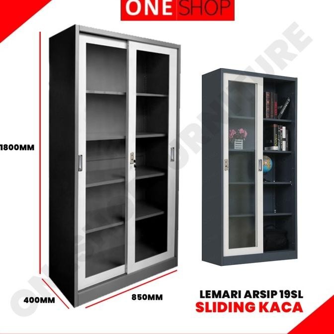 Lemari Arsip Besi Sliding Kaca 2 Pintu | Lemari Arsip Kantor