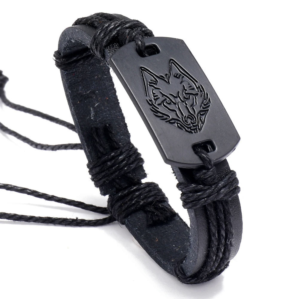 Gelang Kulit Serigala Hitam Punk Rock