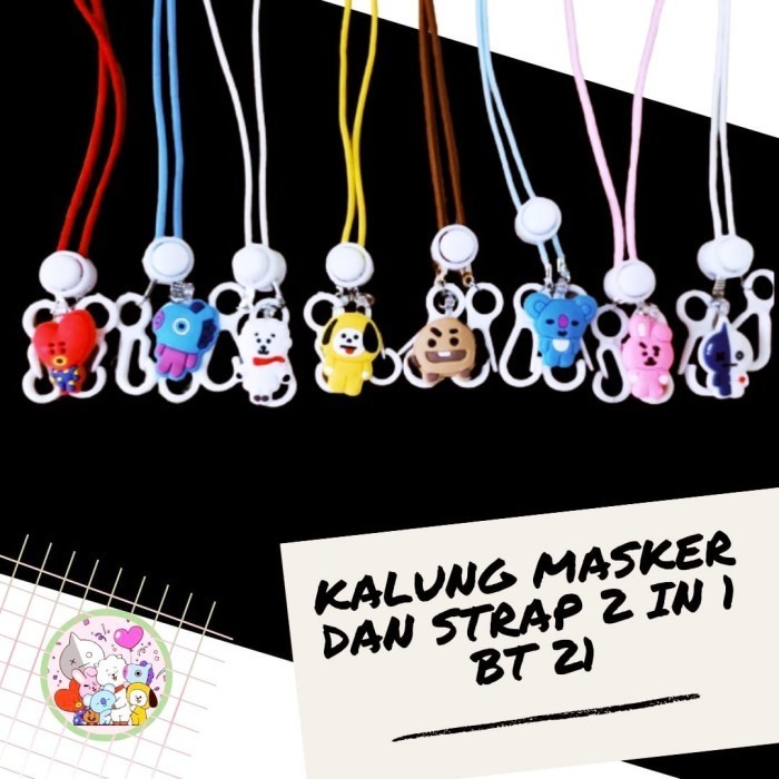 STRAP KONEKTOR BT 21KALUNG MASKER ANAK 2IN1 TALI MASKER KARAKTER BT21