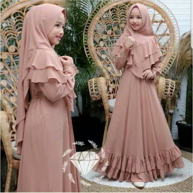 Dress Muslim Anak Perempuan Umur 2 Tahun 3 12 4 1 Setelan Gmis Abaya Gaun Ultah Baju Muslimah Remaja