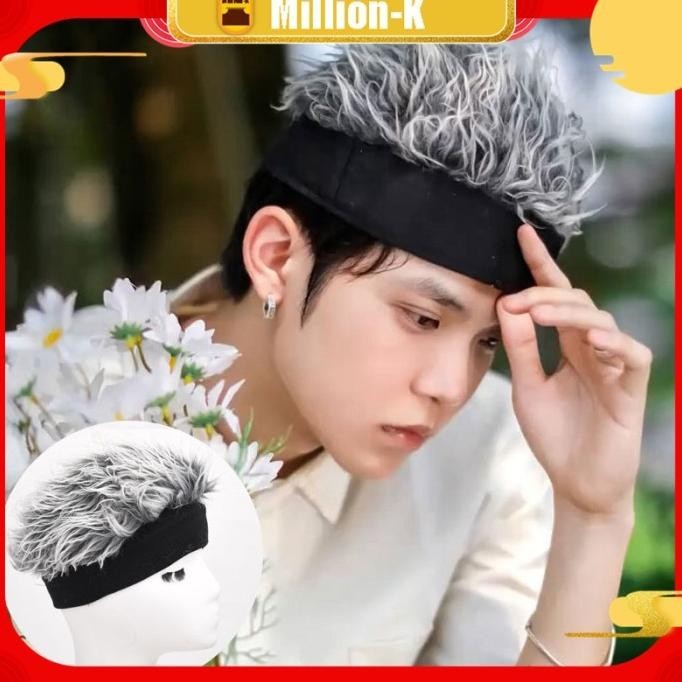 Flash Sale - Hip Hop Rambut Palsu Pria Rambut Pendek Penutup Kepala Retro - Abu-abu .,