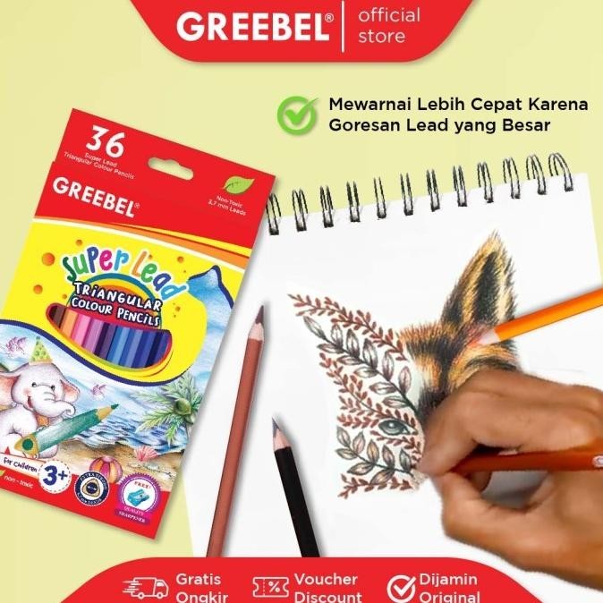 

Best - GREEBEL PENSIL WARNA 3736 SUPER LEAD ISI 36 Colouring Color Pencil !