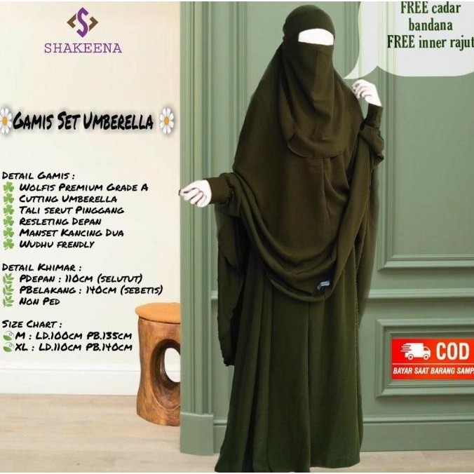 Gamis Sunnah Set Syari Wolfis Free Cadar Bandana