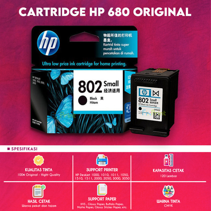 Hp 802 Color Ch562Zz Cartridge Tinta Printer Deskjet 1000 1010 1050