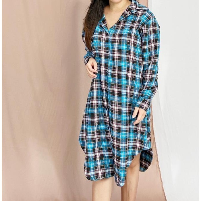 Tunik Kemeja Wanita Lengan Panjang Flanel / Tunik Flanel Kotak Kotak