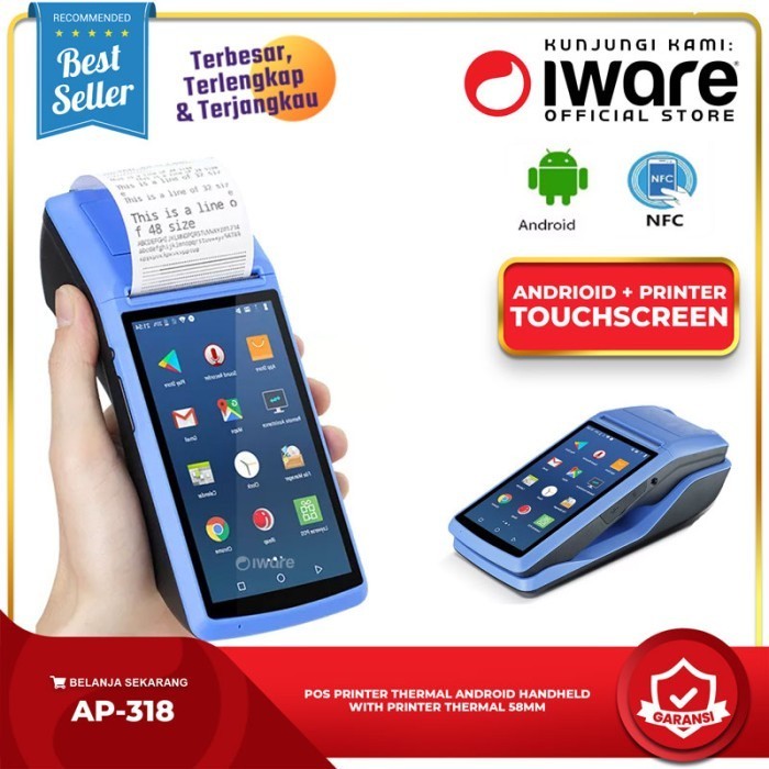 Android Pos Kasir Iware Thermal Printer 58Mm Supp Moka Gobiz With Nfc