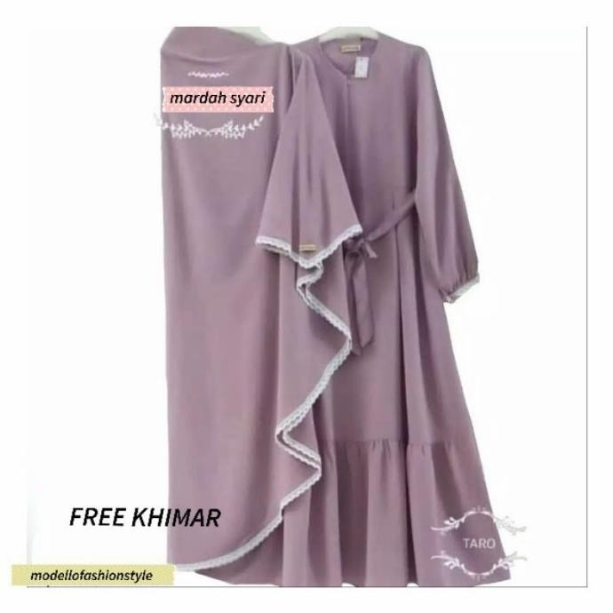 Gamis Dress Syari Busui Jumbo Polos Free Khimar Mardah Warna Ungu Taro