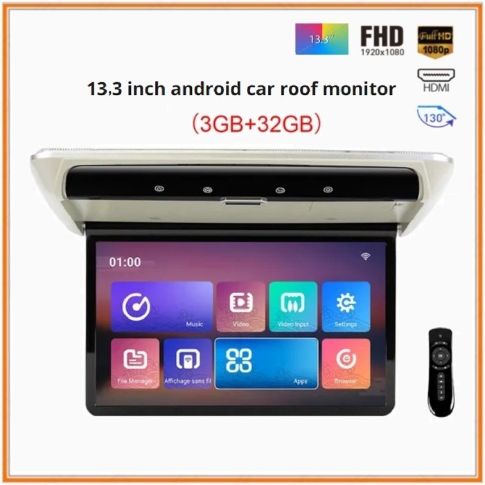 Ready Tv plafon mobil / Roof 13.3" IPS Screen Android System HDMI, USB & MMC