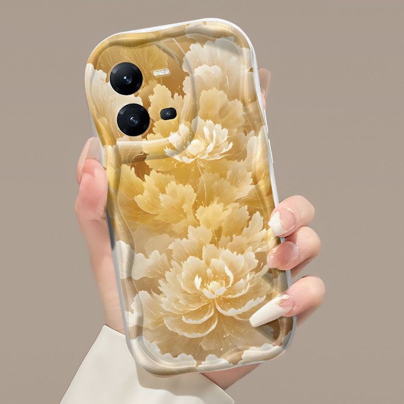 Casing Hp VIVO V25 5G V25E V21E Y73 2020 Case Lotus emas antik Kesing tepi gelombang HP Casing ponse