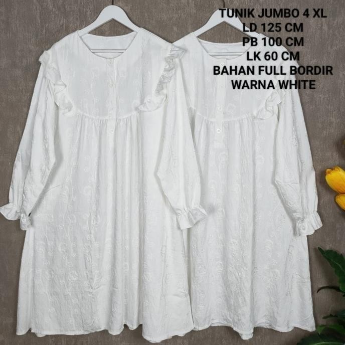 Tunik Jumbo Wanita Ld 125 Cm Motif Full Bordir Model Rempel Dada