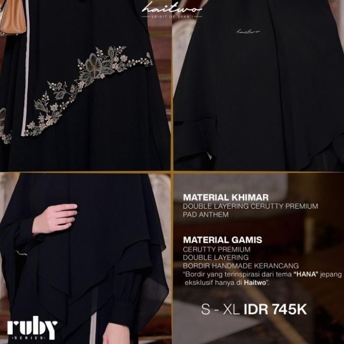 Set Baju Gamis Syari Khimar Wanita Muslim Putih Hitam Umroh Ruby 003