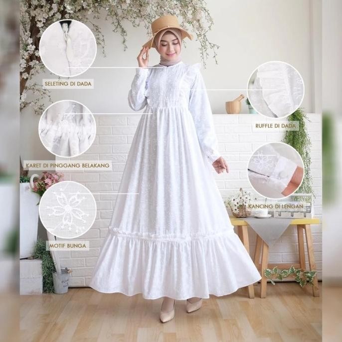 Gamis Katun Adem / Gamis Putih Susun / Gamis Polos Putih /Gamis Rubiah