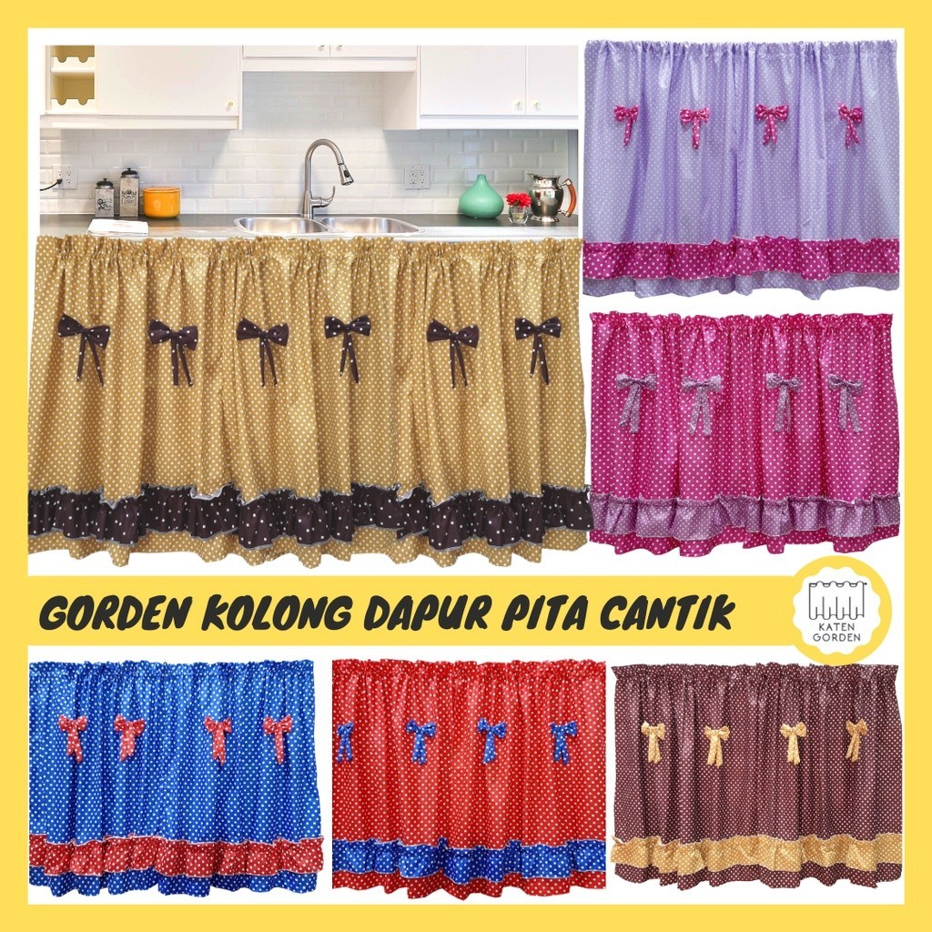 Gorden Kolong Dapur Pita Polkadot Tirai Kolong Dapur
