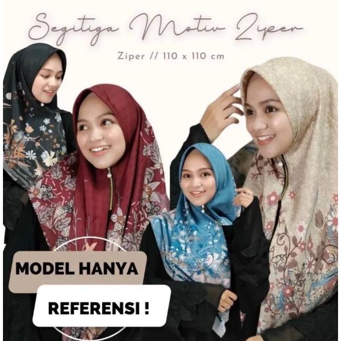 Paket 5 Pcs Random - Kerudung Instant Zipper Motif Bahan Voal Premium